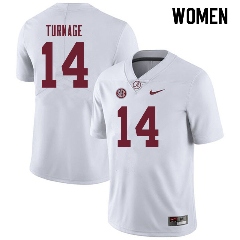 Women #14 Brandon Turnage Alabama Crimson Tide College Football Jerseys Sale-White